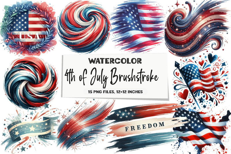 4th of July Brushstroke Clipart Bundle - CraftNest - Digital Crafting and Art