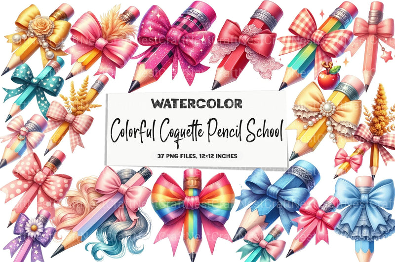 Colorful Coquette Pencil School Clipart Bundle  99 - CraftNest - Digital Crafting and Art