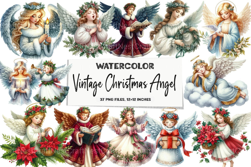 Vintage Christmas Angel Clipart Bundle 4 - CraftNest - Digital Crafting and Art