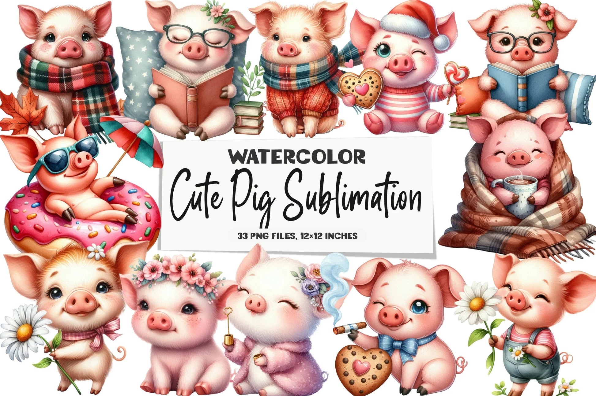 Cute Pig Clipart Bundle - CraftNest - Digital Crafting and Art