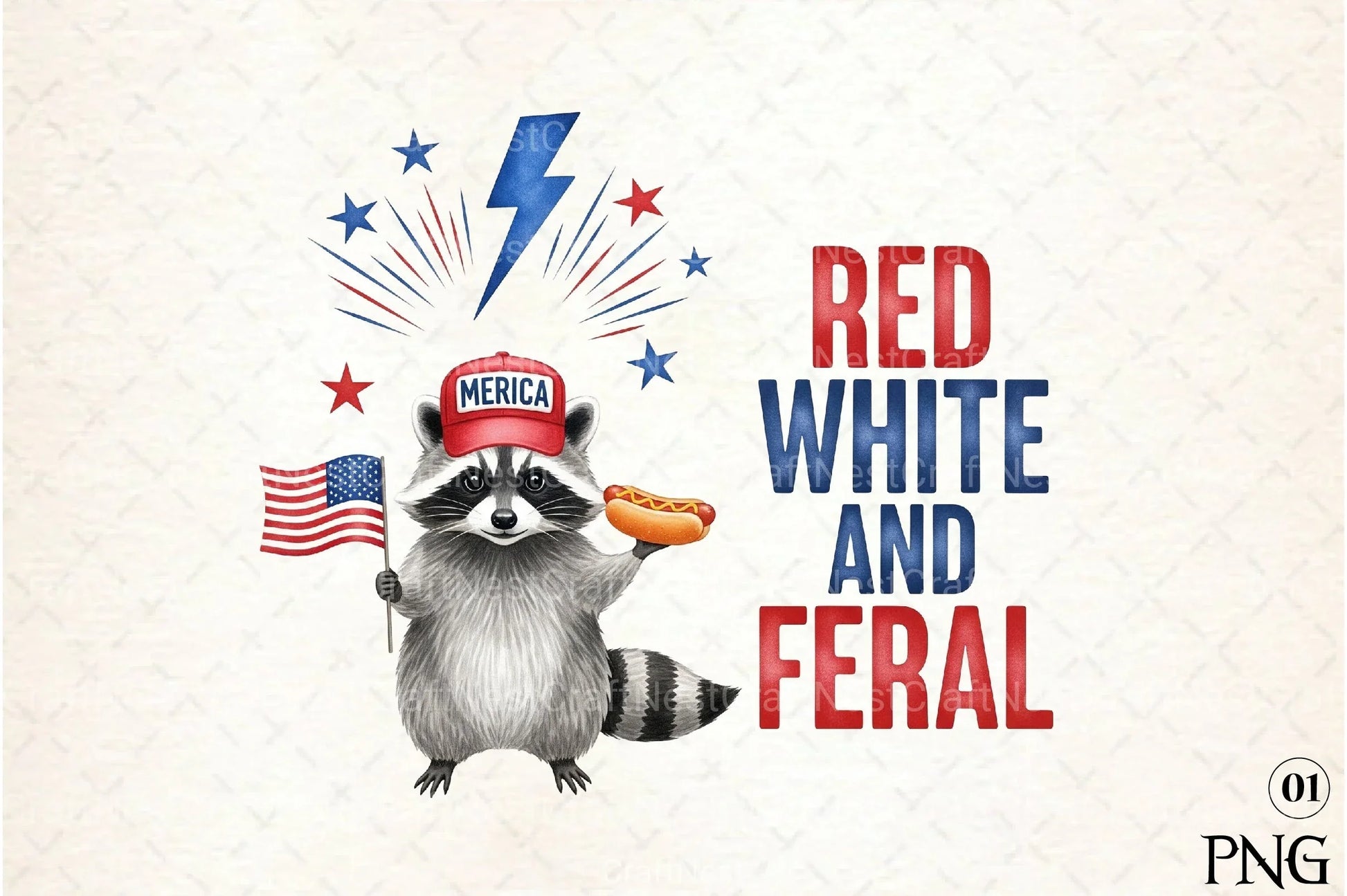 Red White and Feral: 4th of July Raccoon Clipart Bundle - CraftNest - Digital Crafting and Art