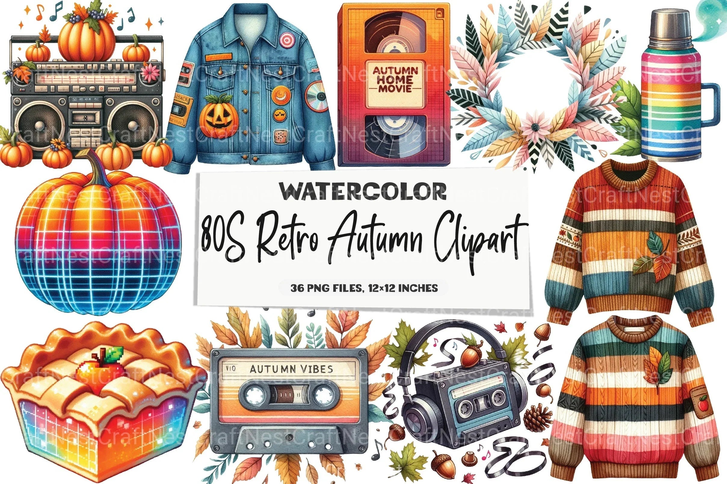 80s Retro Autumn Clipart Bundle 2 - CraftNest - Digital Crafting and Art