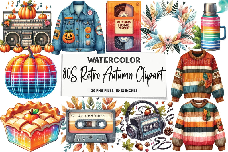 80s Retro Autumn Clipart Bundle 2 - CraftNest - Digital Crafting and Art