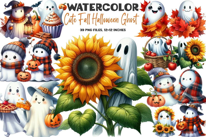 Cute Fall Halloween Ghost Clipart Bundle - CraftNest - Digital Crafting and Art
