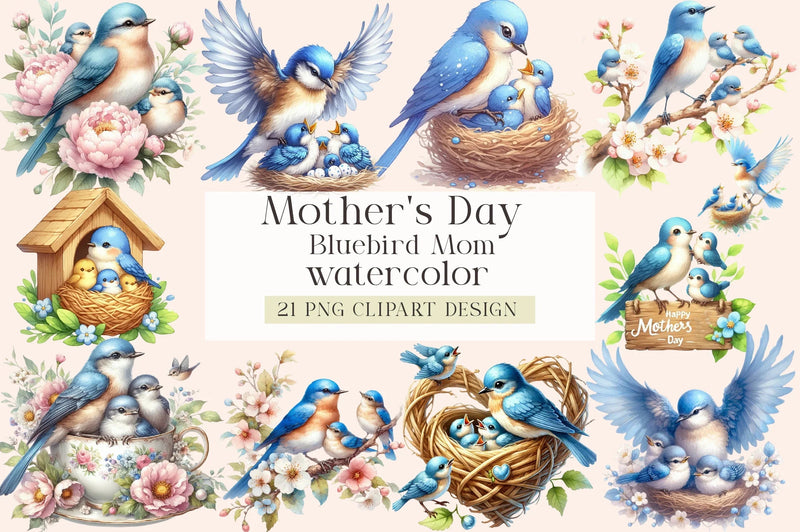 Mother's Day Bluebird Mom Clipart Bundle - CraftNest - Digital Crafting and Art