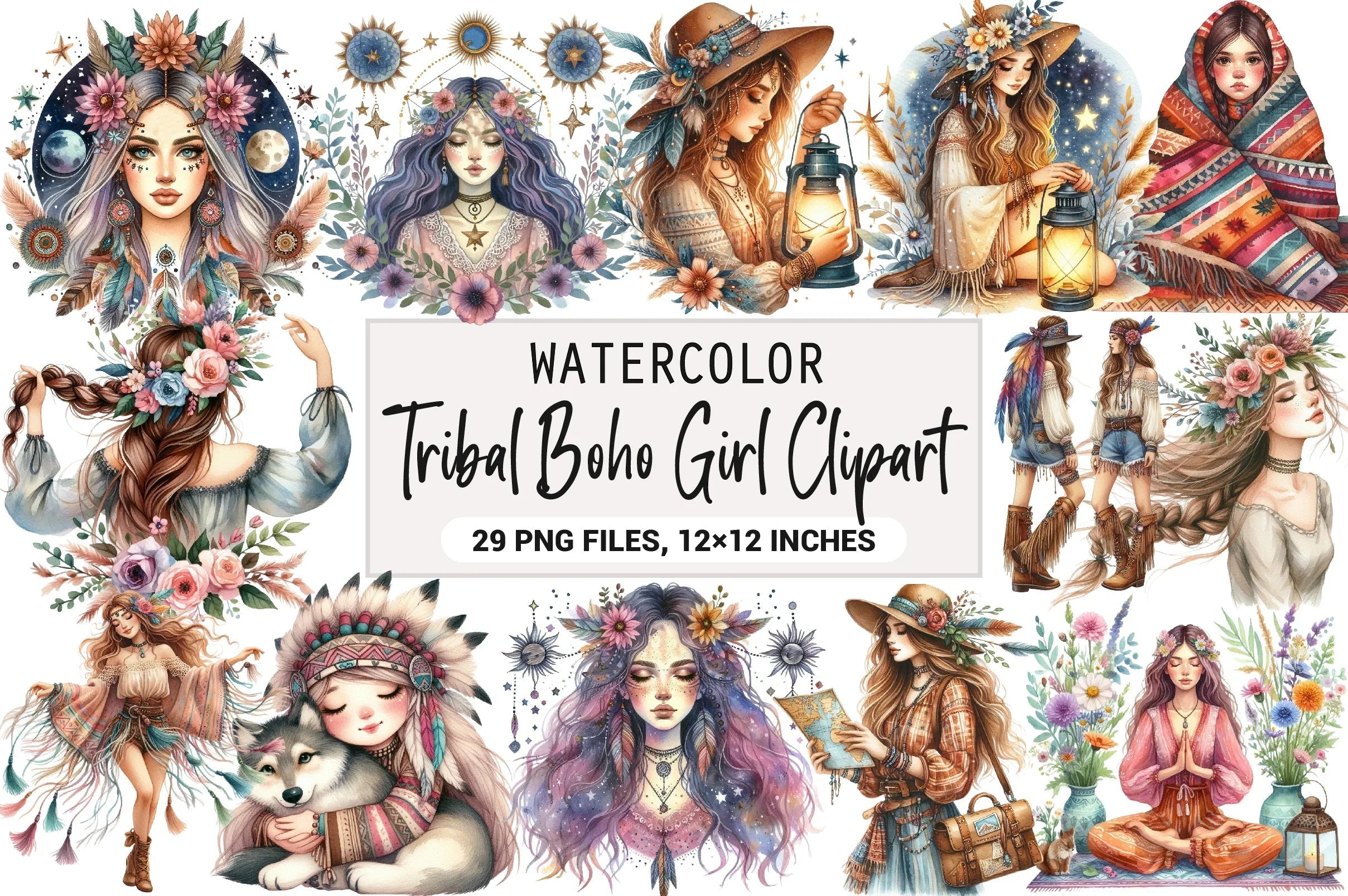 Tribal Boho Girl Clipart Bundle - CraftNest - Digital Crafting and Art