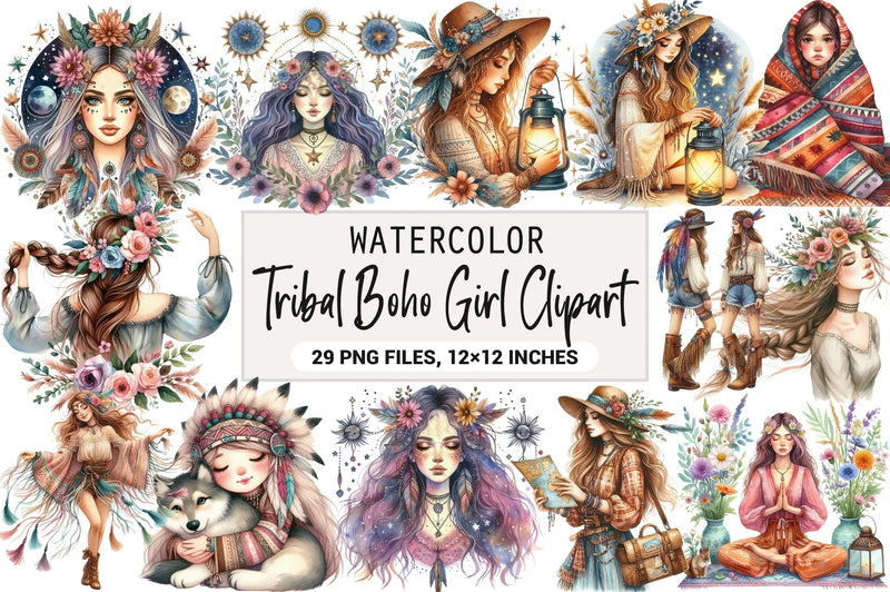 Tribal Boho Girl Clipart Bundle - CraftNest - Digital Crafting and Art