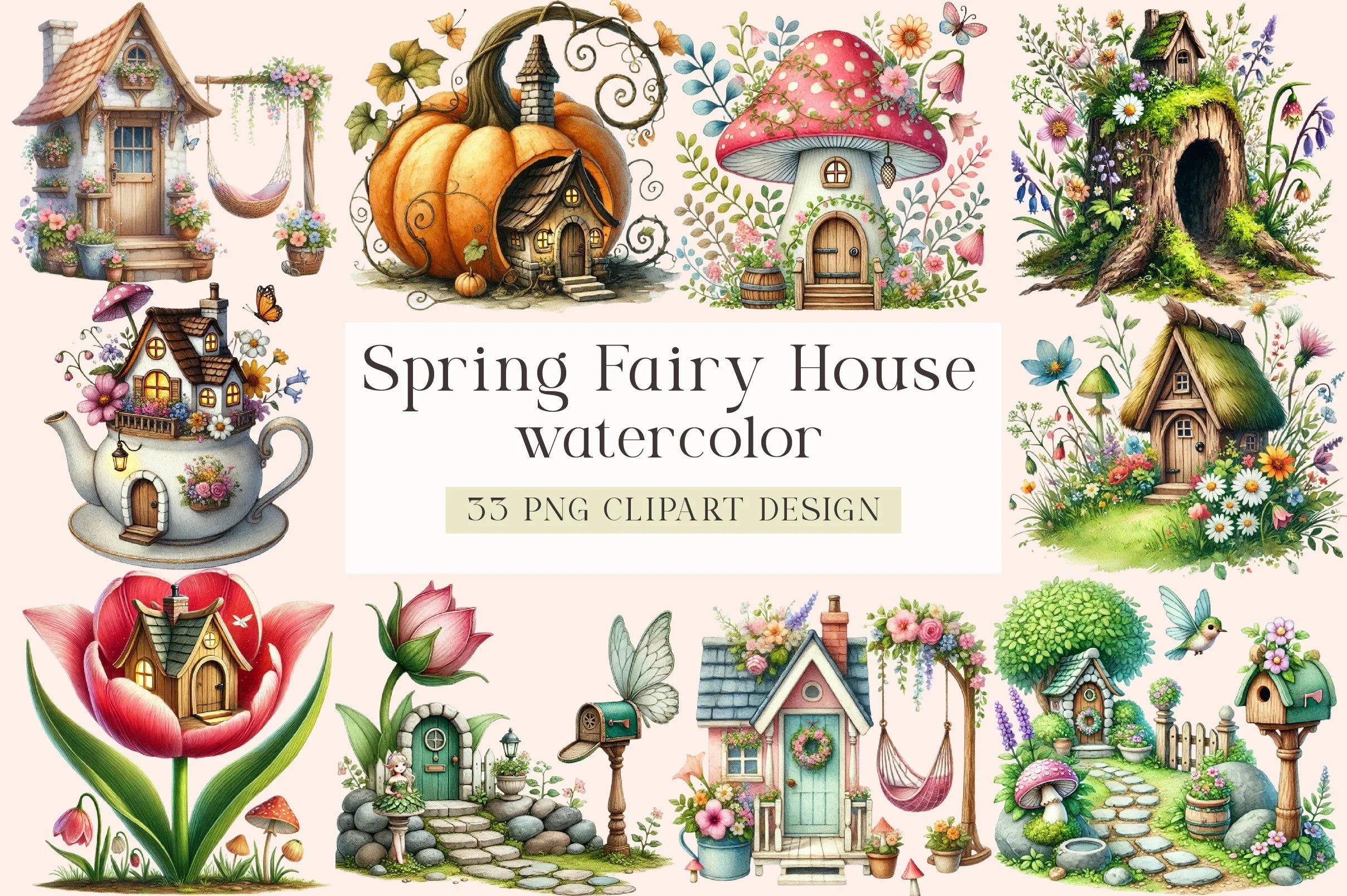 Spring Fairy House Clipart Bundle - CraftNest - Digital Crafting and Art