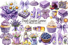 Purple Gingham Summer Clipart Bundle - CraftNest - Digital Crafting and Art
