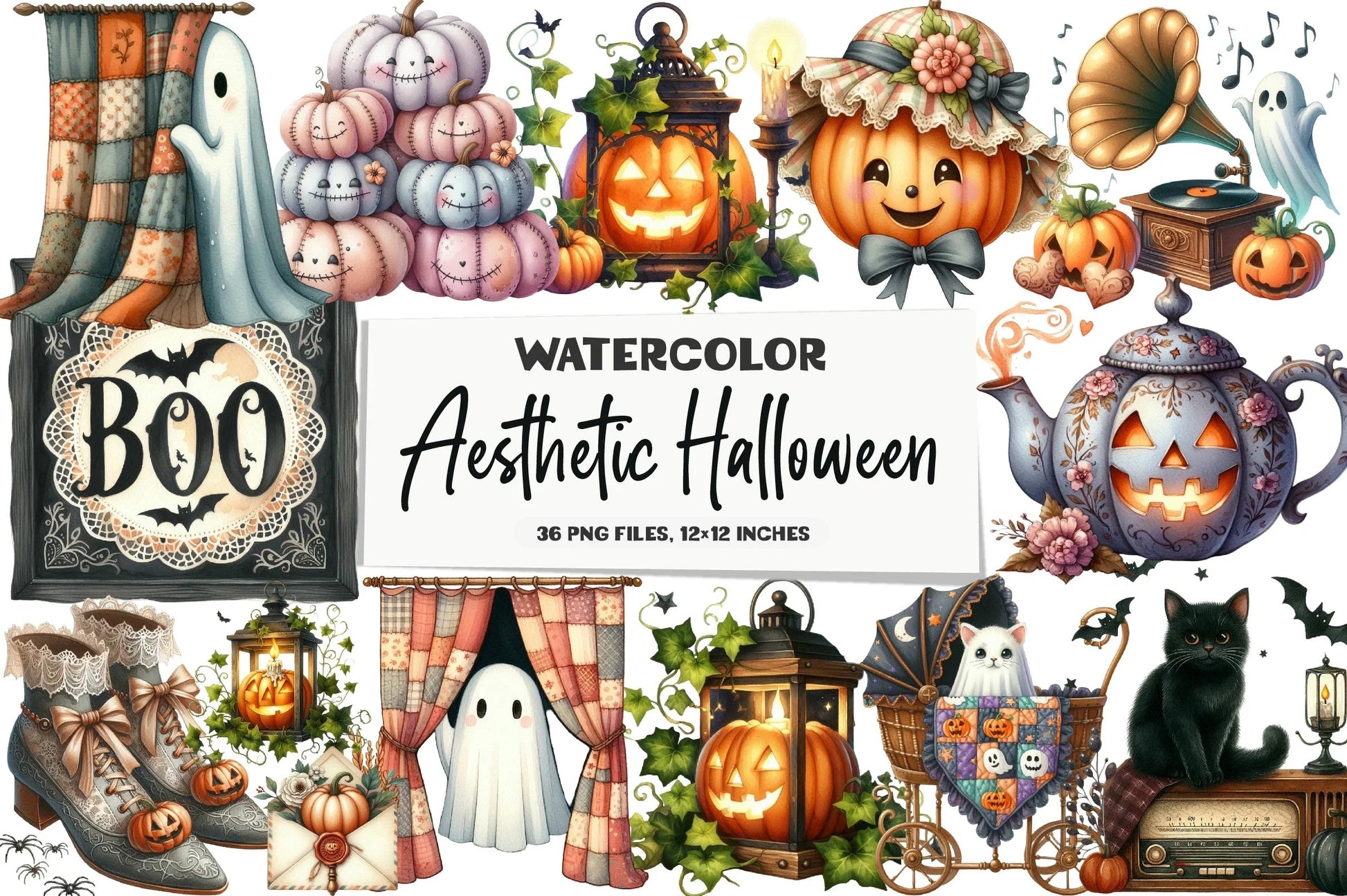 Cute Vintage Aesthetic Halloween Clipart Bundle - CraftNest - Digital Crafting and Art