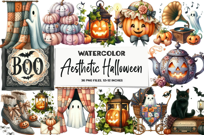 Cute Vintage Aesthetic Halloween Clipart Bundle - CraftNest - Digital Crafting and Art