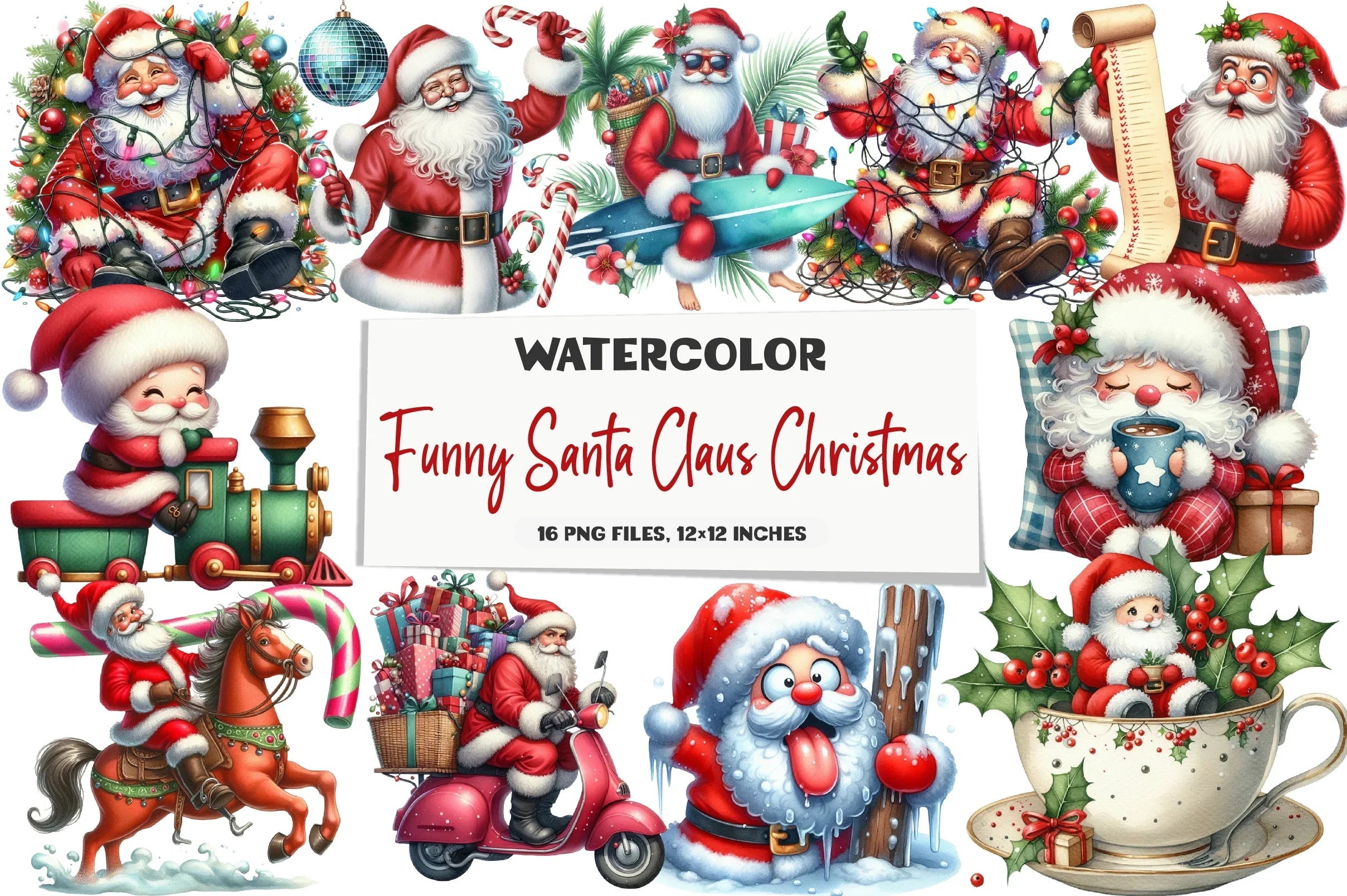 Funny Santa Claus Christmas Clipart Bundle - CraftNest - Digital Crafting and Art