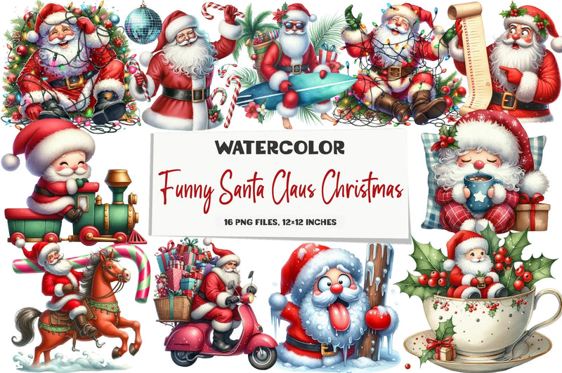 Funny Santa Claus Christmas Clipart Bundle - CraftNest - Digital Crafting and Art