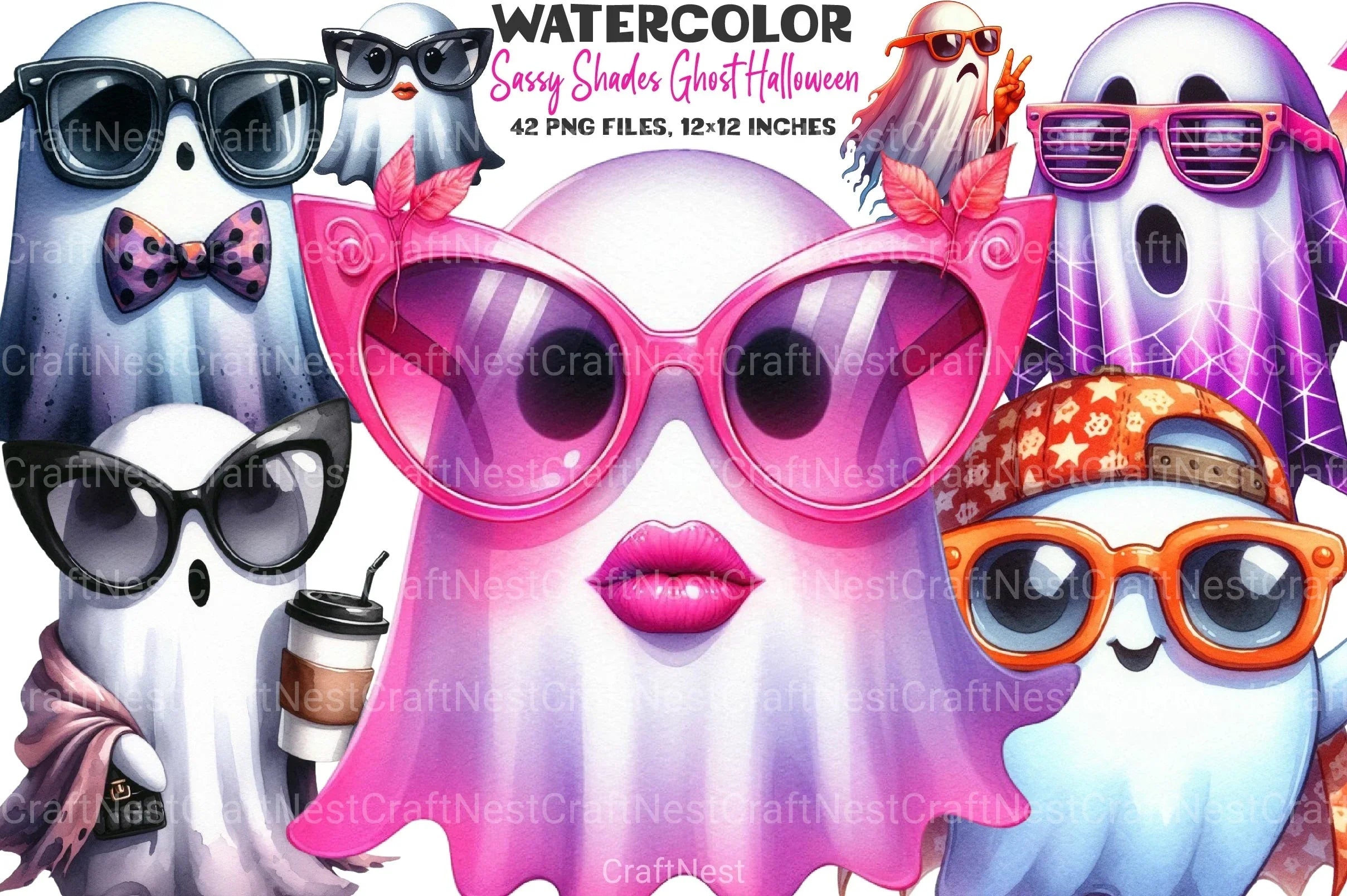 Sassy Shades Ghost Halloween Clipart Bundle - CraftNest - Digital Crafting and Art