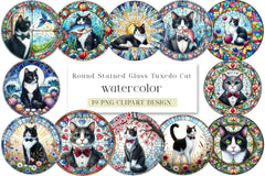 Round Stained Glass Tuxedo Cat Clipart Bundle - CraftNest - Digital Crafting and Art