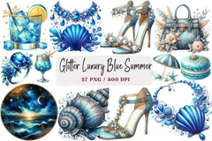 Glitter Luxury Blue Summer Clipart Bundle - CraftNest - Digital Crafting and Art