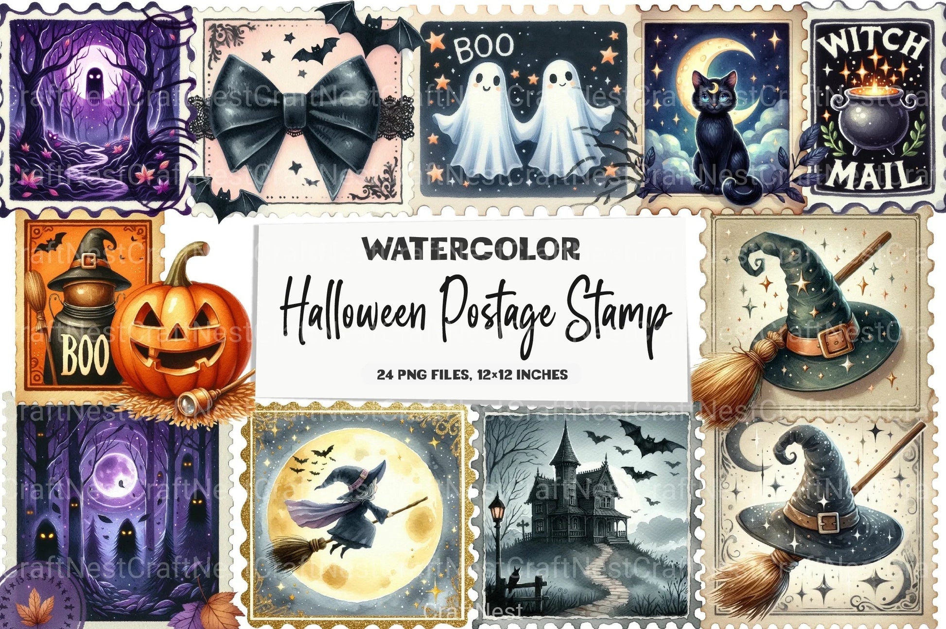Halloween Postage Stamp Clipart Bundle 1 - CraftNest - Digital Crafting and Art