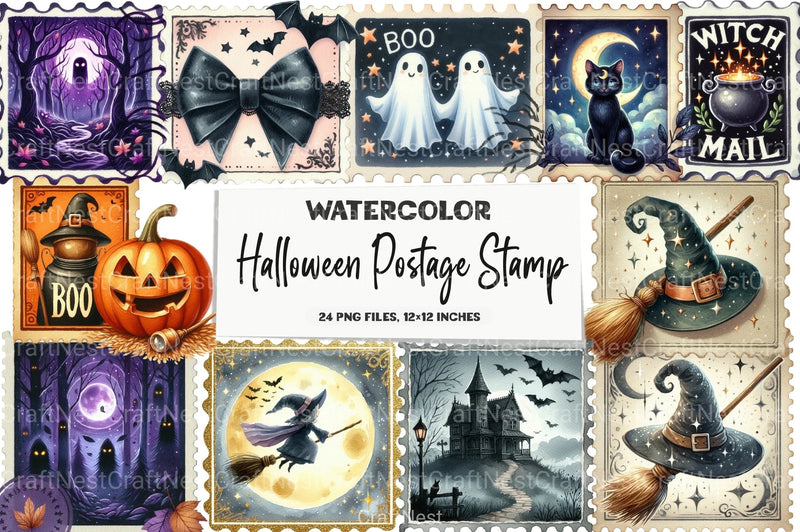 Halloween Postage Stamp Clipart Bundle 1 - CraftNest - Digital Crafting and Art