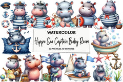 Hippo Sea Captain Baby Room Clipart Bundle - CraftNest - Digital Crafting and Art