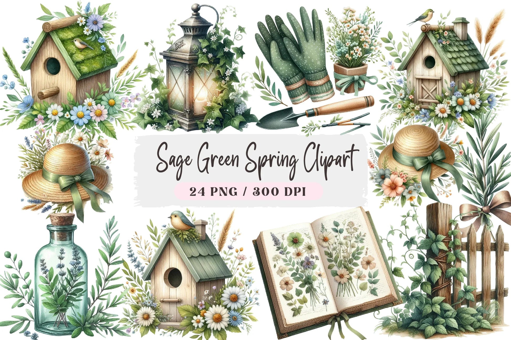 Sage Green Spring Clipart Bundle - CraftNest - Digital Crafting and Art