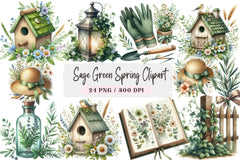 Sage Green Spring Clipart Bundle - CraftNest - Digital Crafting and Art