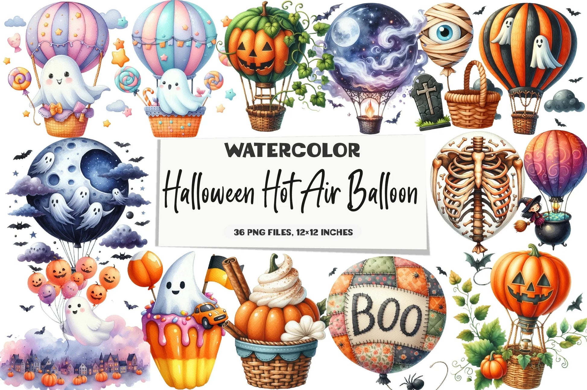 Halloween Hot Air Balloon Clipart Bundle - CraftNest - Digital Crafting and Art