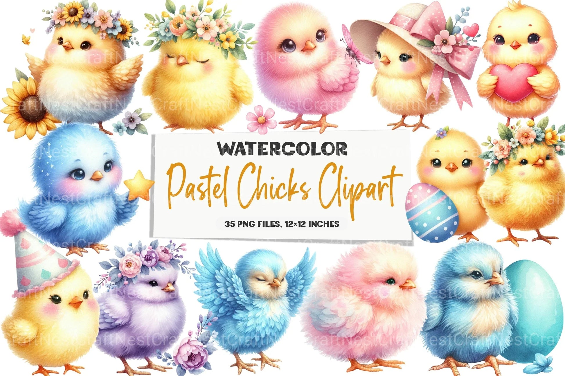 Pastel Chicks Clipart Bundle - CraftNest - Digital Crafting and Art
