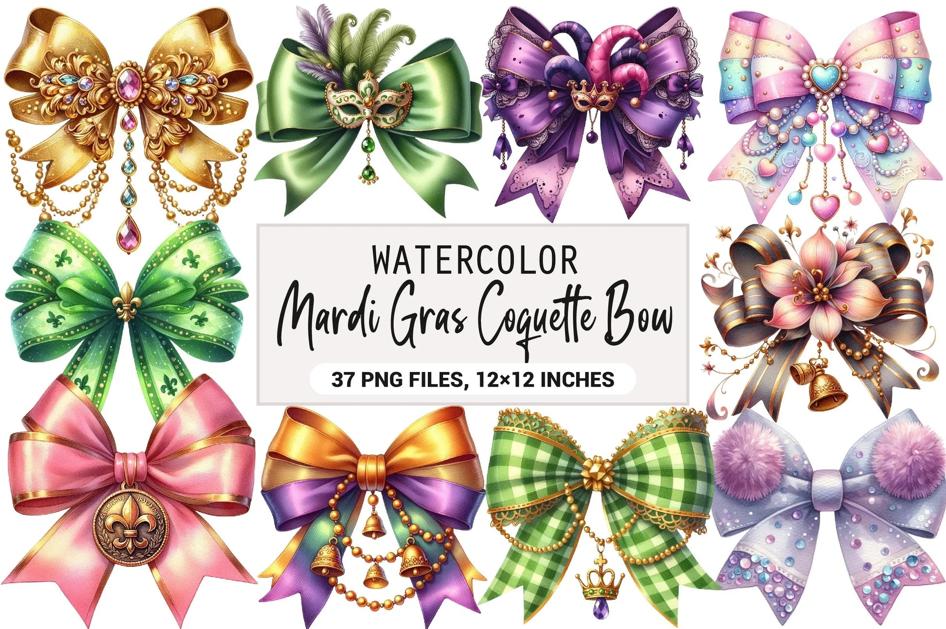 Mardi Gras Coquette Bow Clipart Bundle - CraftNest - Digital Crafting and Art