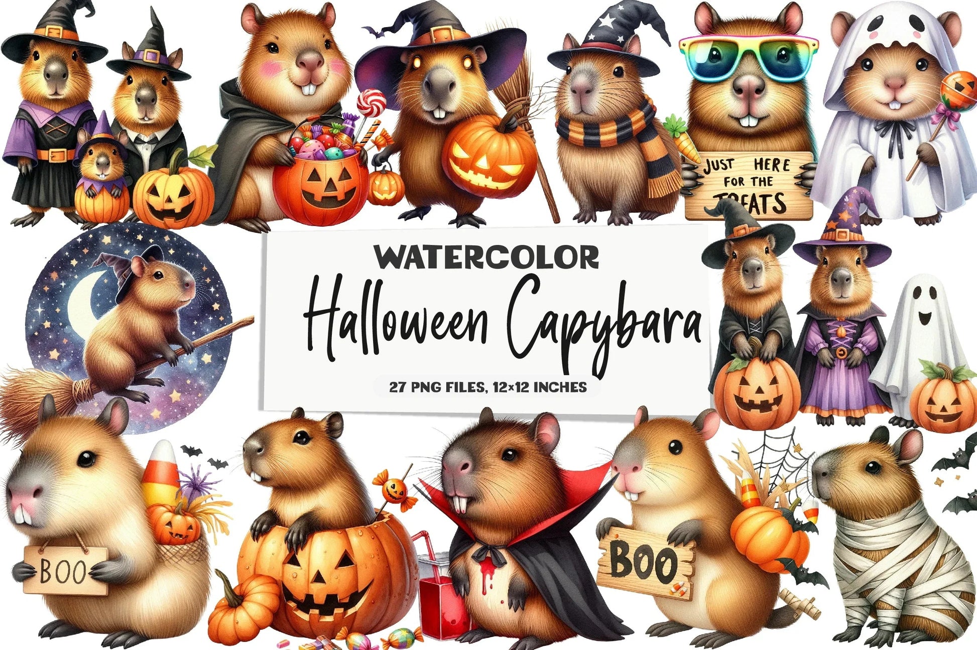 Halloween Capybara Clipart Bundle - CraftNest - Digital Crafting and Art