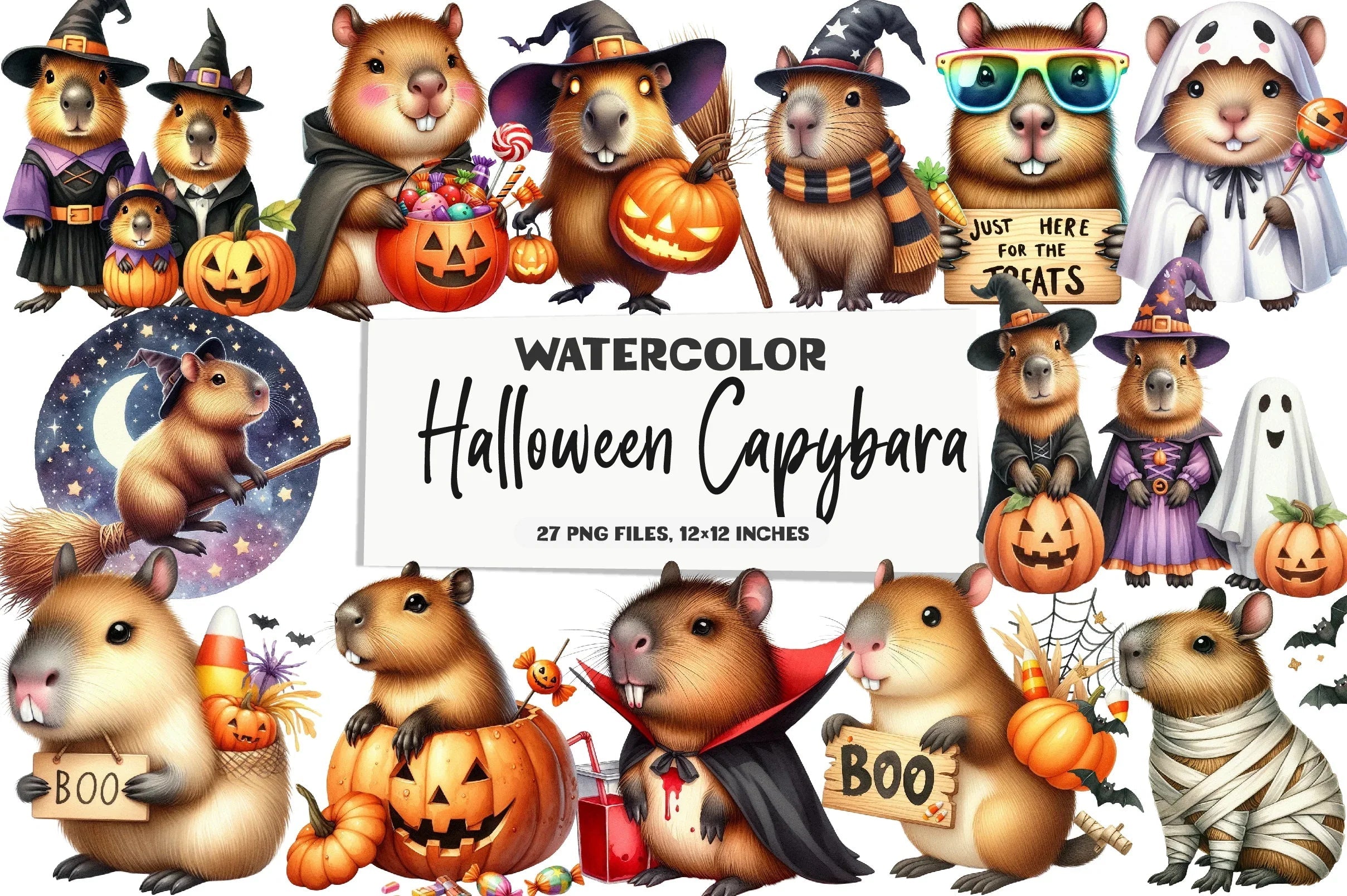 Halloween Capybara Clipart Bundle - CraftNest - Digital Crafting and Art