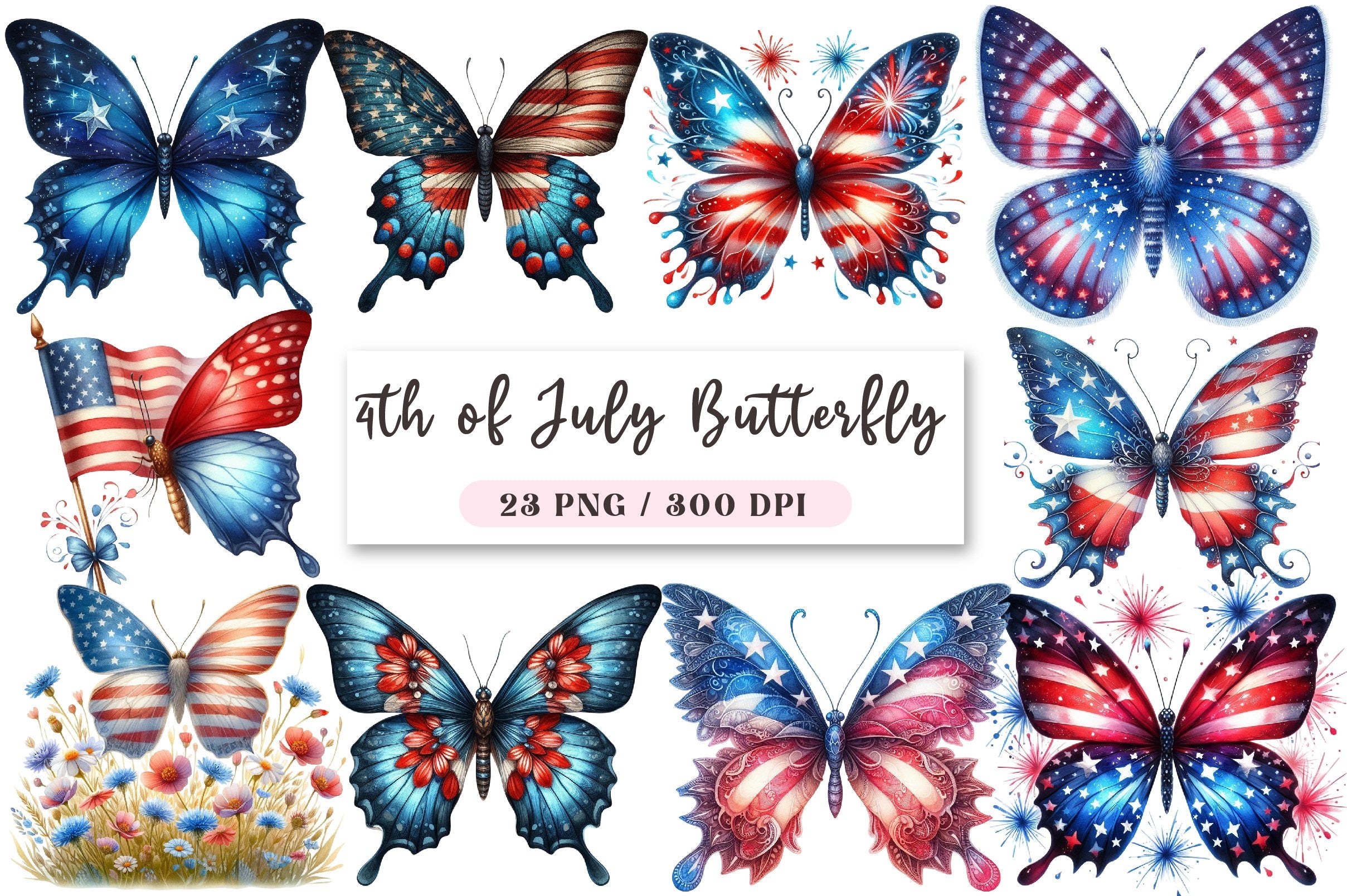 4th of July Butterfly Clipart Bundle