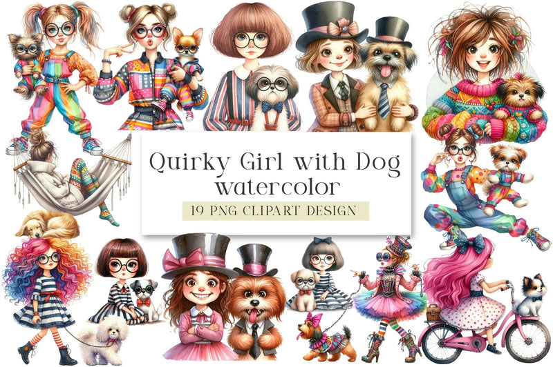 Quirky Girl and Dog Clipart Bundle - CraftNest - Digital Crafting and Art