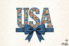 USA 4th of July Coquette Bow Flowers Clipart Bundle 2 - CraftNest - Digital Crafting and Art