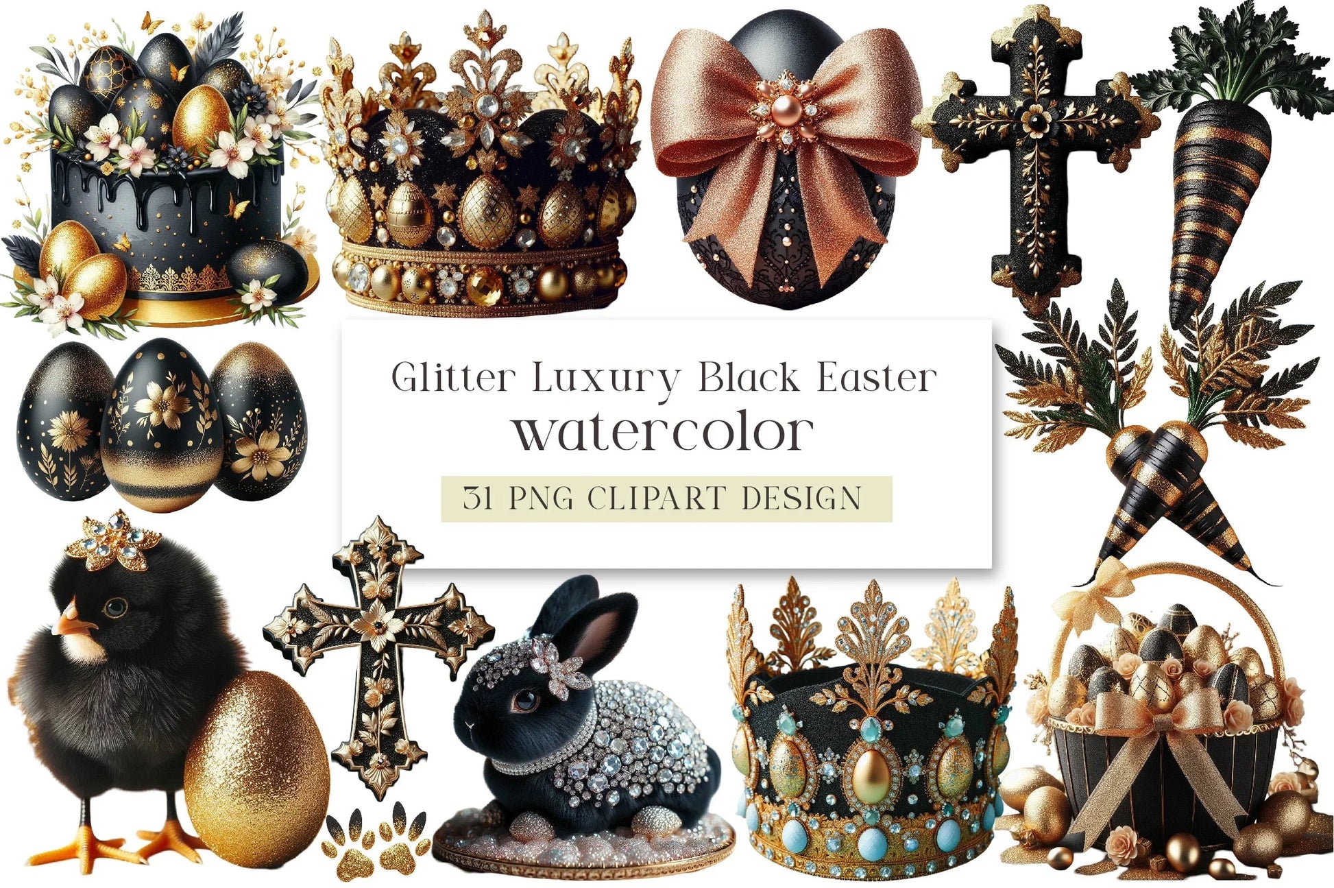 Glitter Luxury Black Easter Clipart Bundle - CraftNest - Digital Crafting and Art