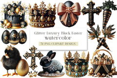 Glitter Luxury Black Easter Clipart Bundle - CraftNest - Digital Crafting and Art