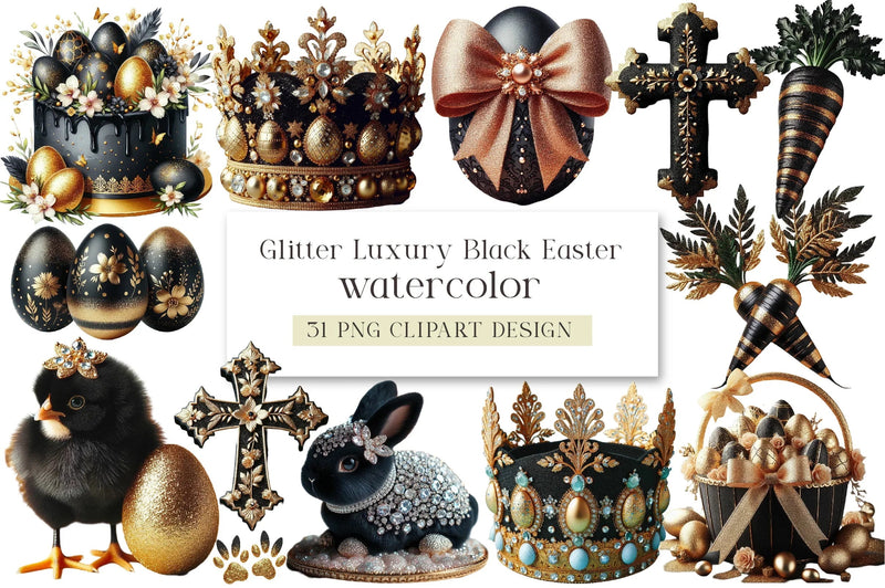 Glitter Luxury Black Easter Clipart Bundle - CraftNest - Digital Crafting and Art