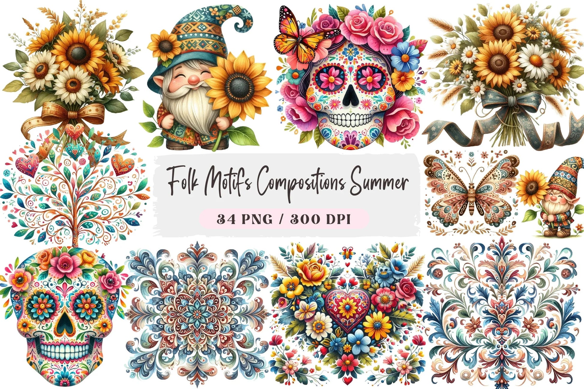 Folk Motifs Summer Clipart Bundle - CraftNest - Digital Crafting and Art