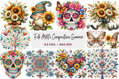 Folk Motifs Summer Clipart Bundle - CraftNest - Digital Crafting and Art