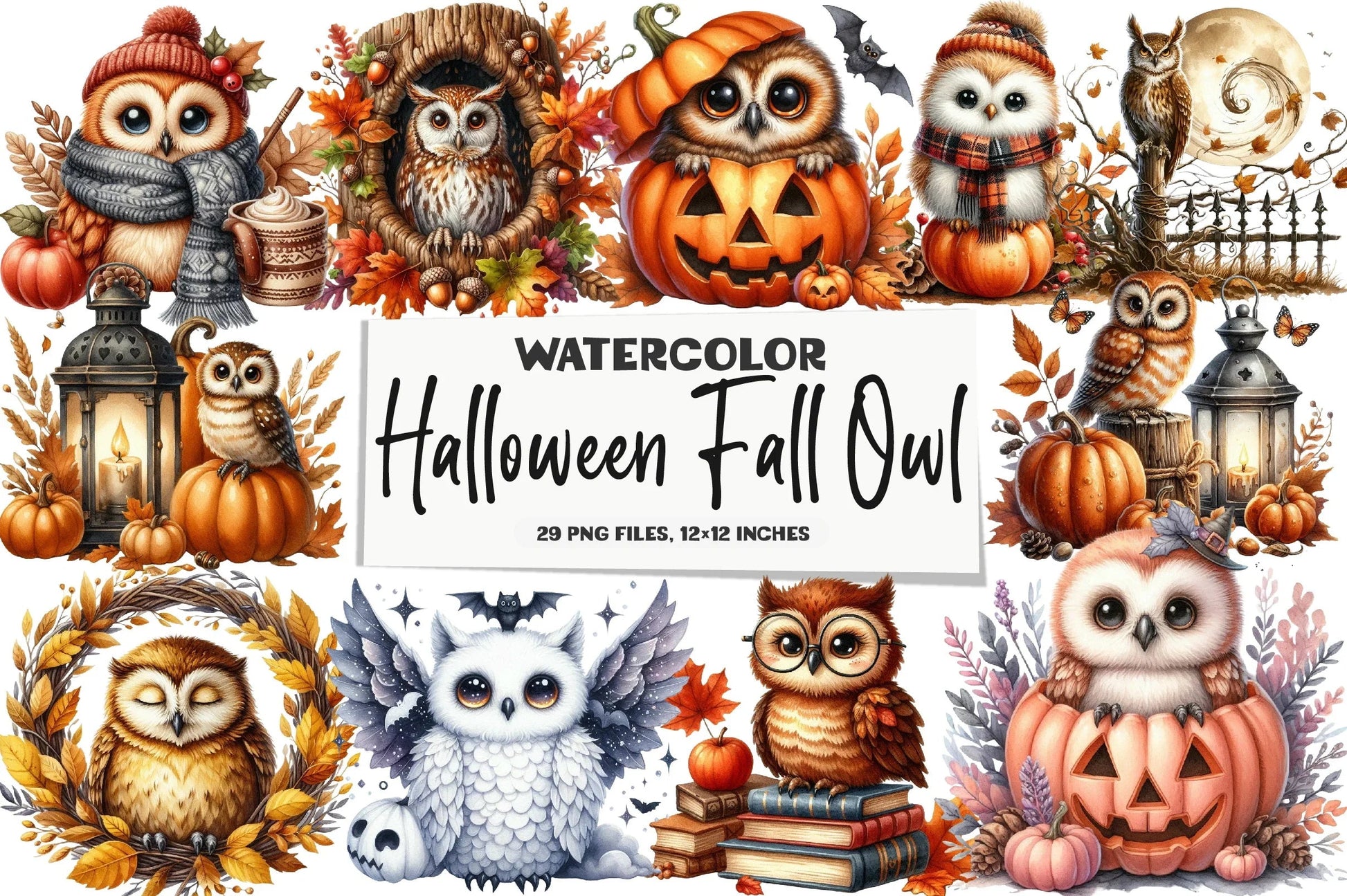 Fall Owl Halloween Clipart Bundle - CraftNest - Digital Crafting and Art