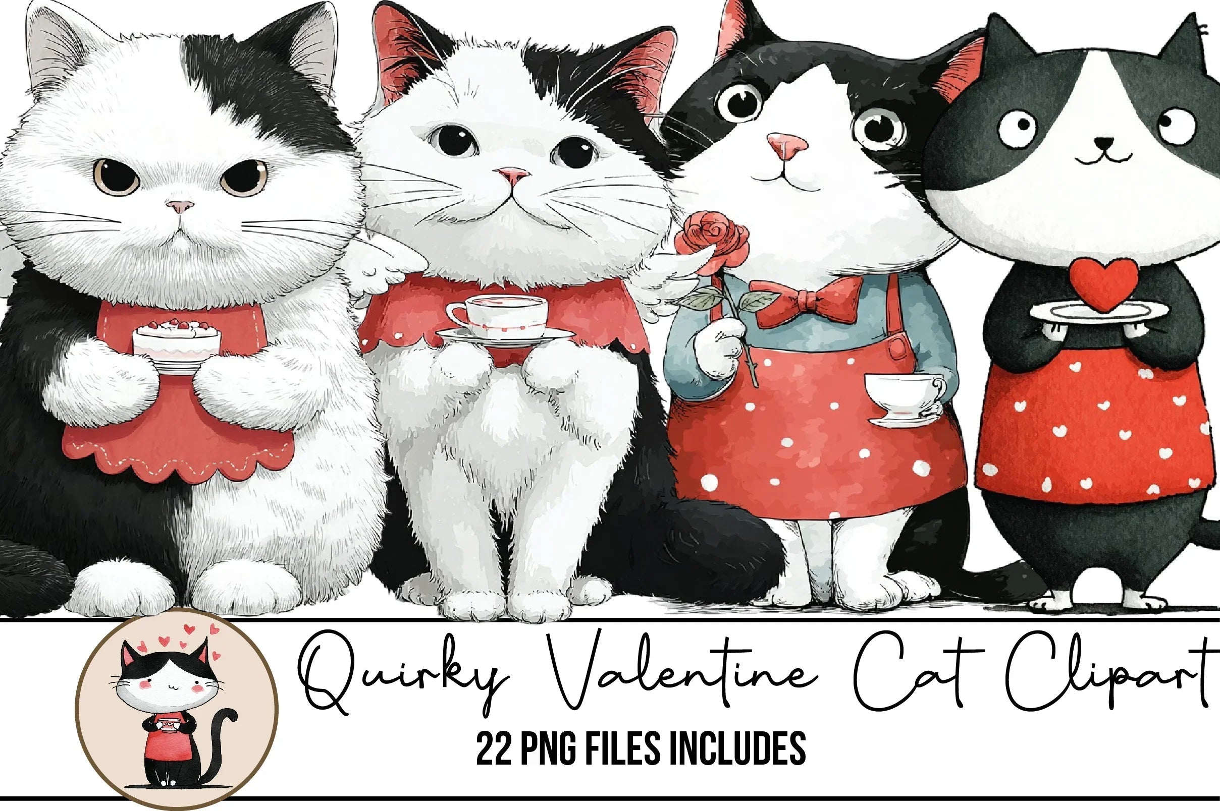 Quirky Valentine Cat Clipart Bundle - CraftNest - Digital Crafting and Art