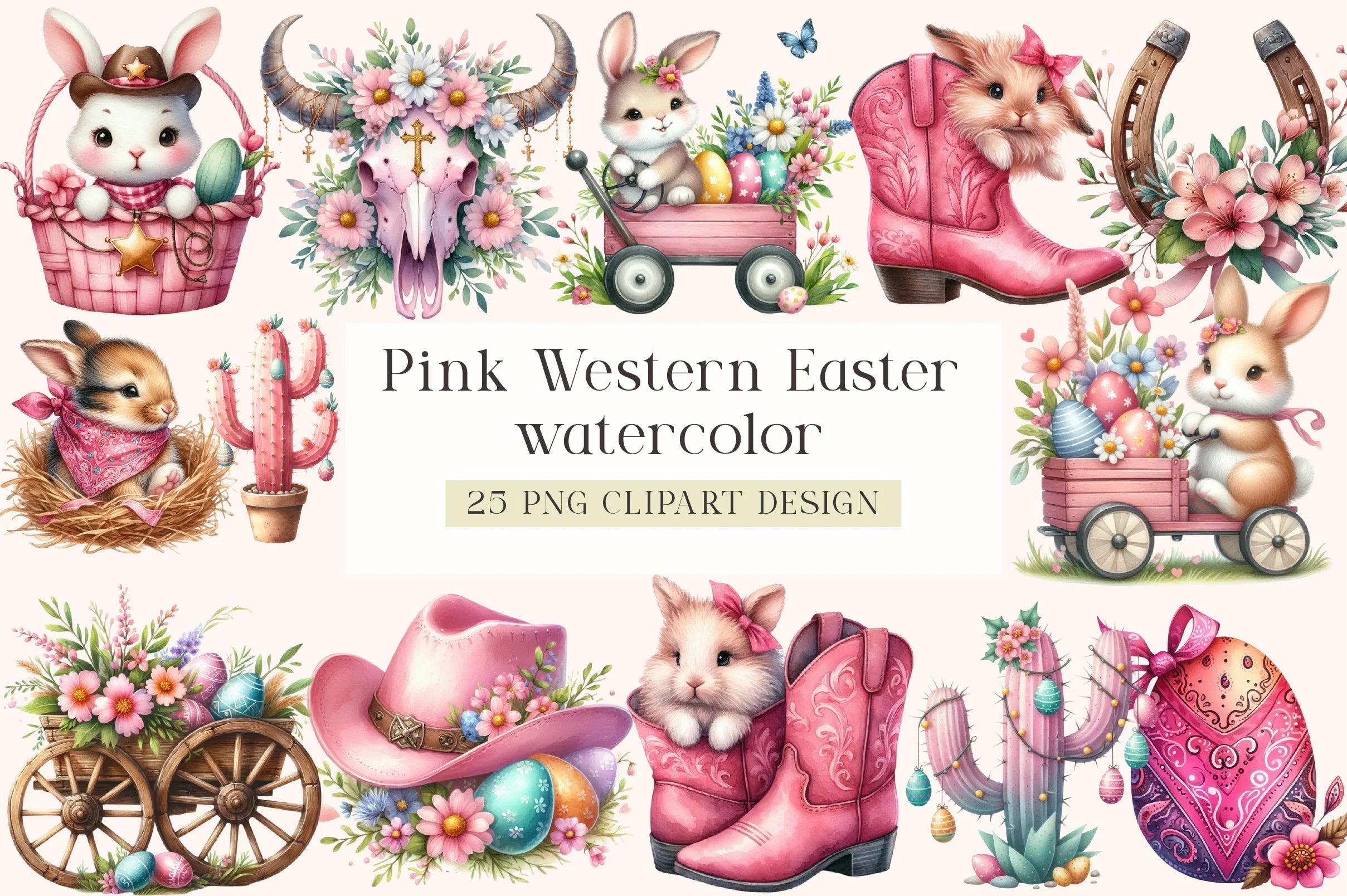 Pink Western Easter Clipart Bundle - CraftNest - Digital Crafting and Art