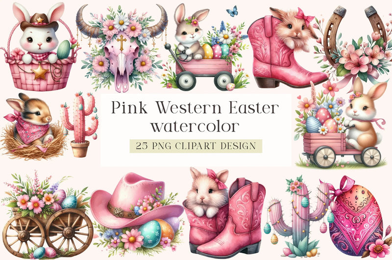 Pink Western Easter Clipart Bundle - CraftNest - Digital Crafting and Art