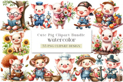 Cute Pig Clipart Bundle - CraftNest - Digital Crafting and Art