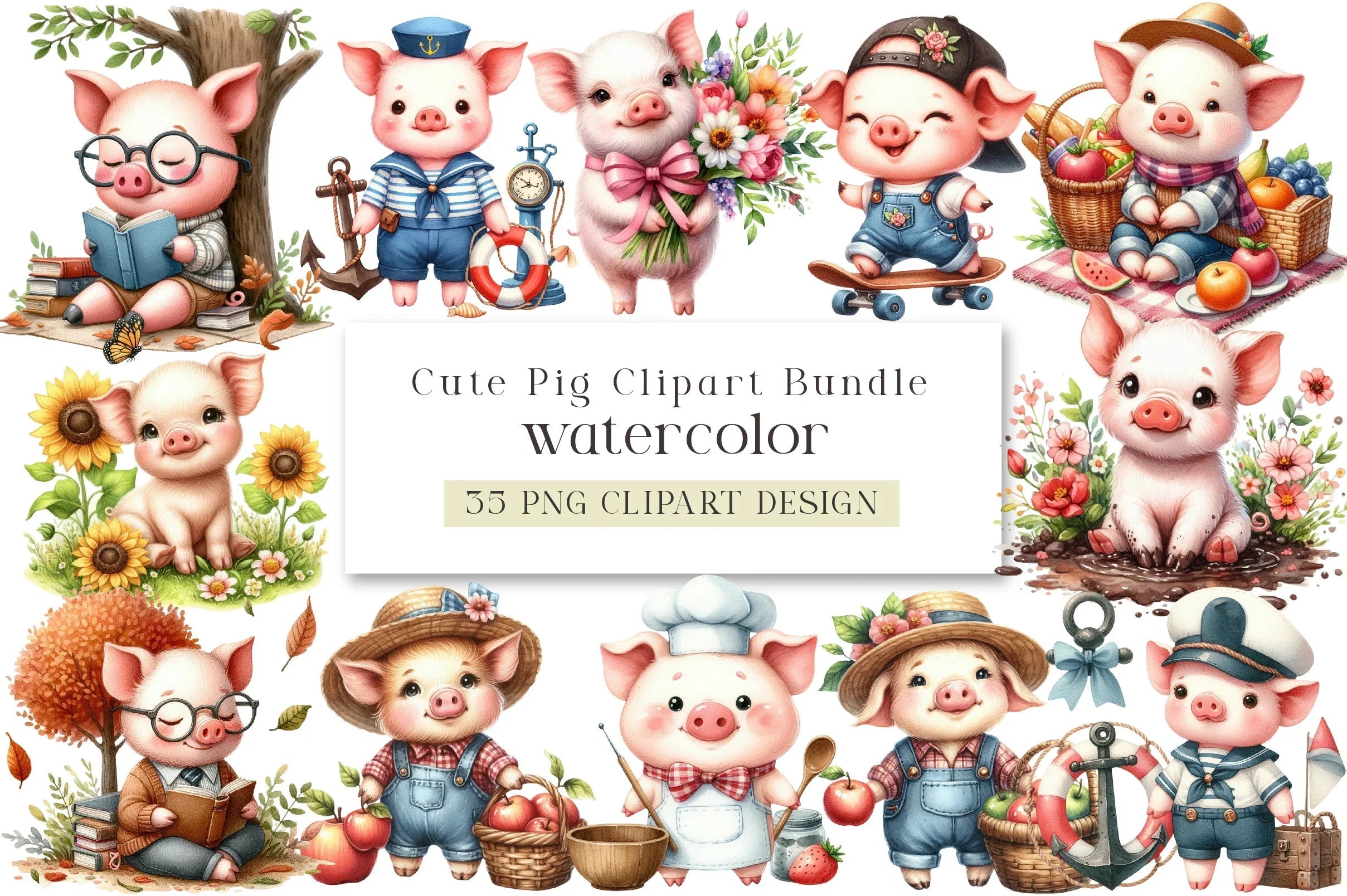 Cute Pig Clipart Bundle - CraftNest - Digital Crafting and Art