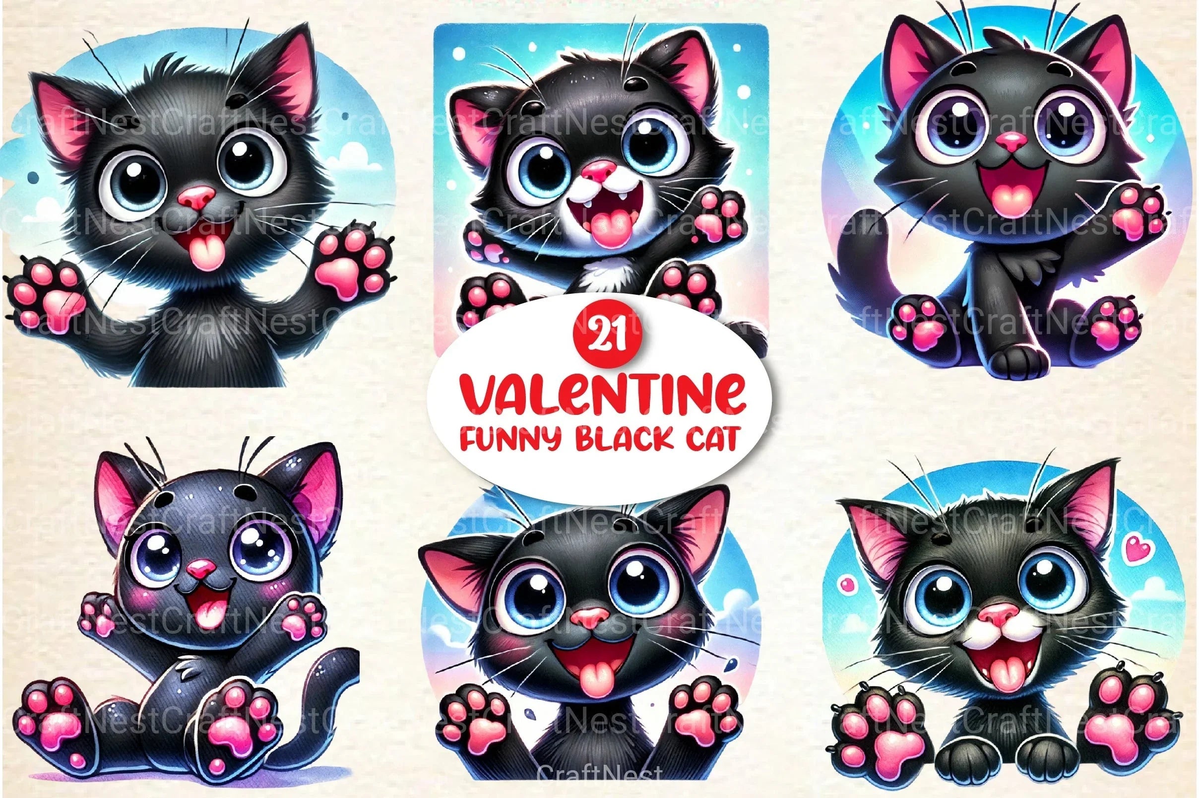 Valentine's Day Funny Black Cat Clipart Bundle - CraftNest - Digital Crafting and Art