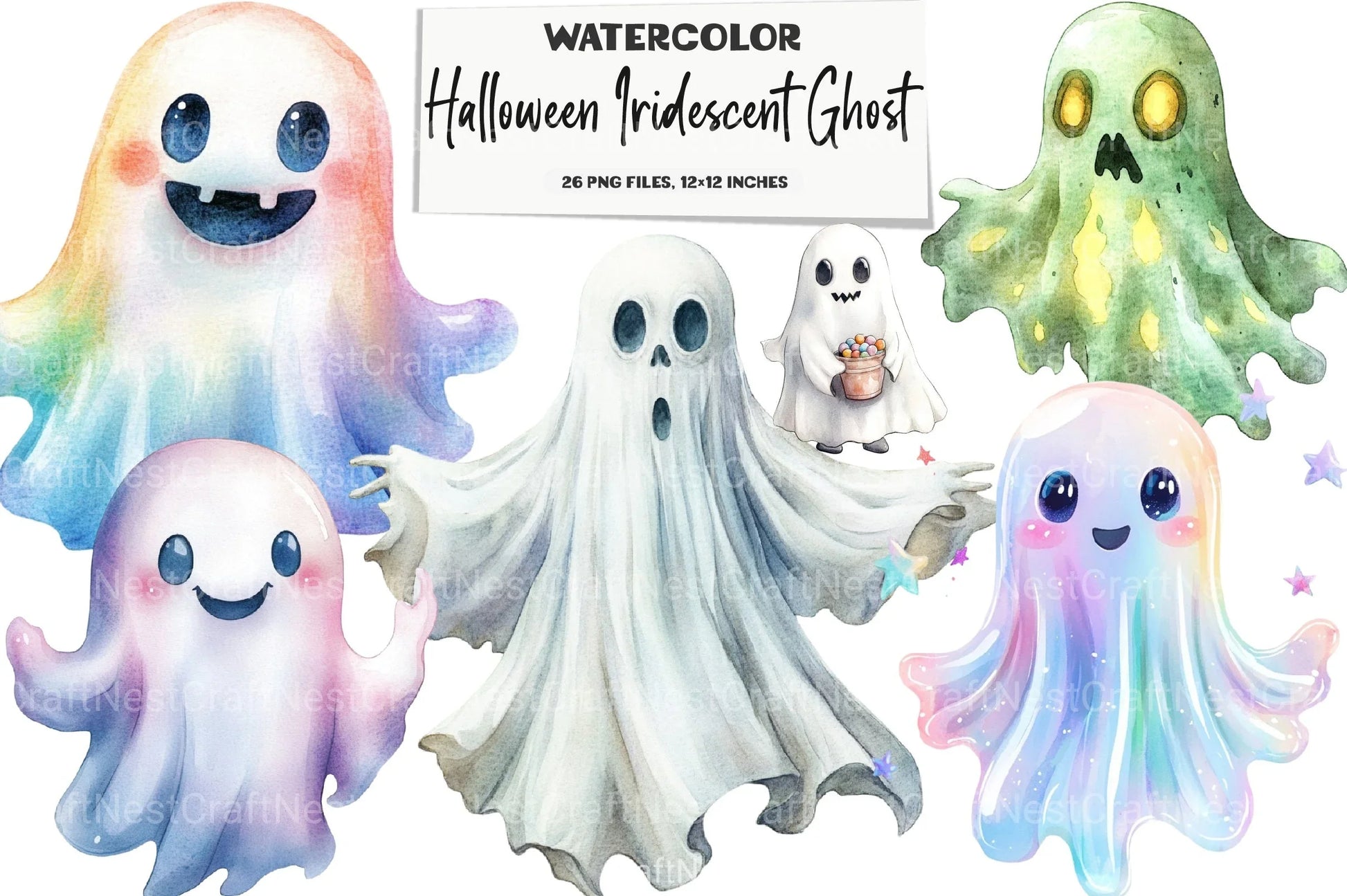 Iridescent Halloween Ghost Clipart Bundle - CraftNest - Digital Crafting and Art
