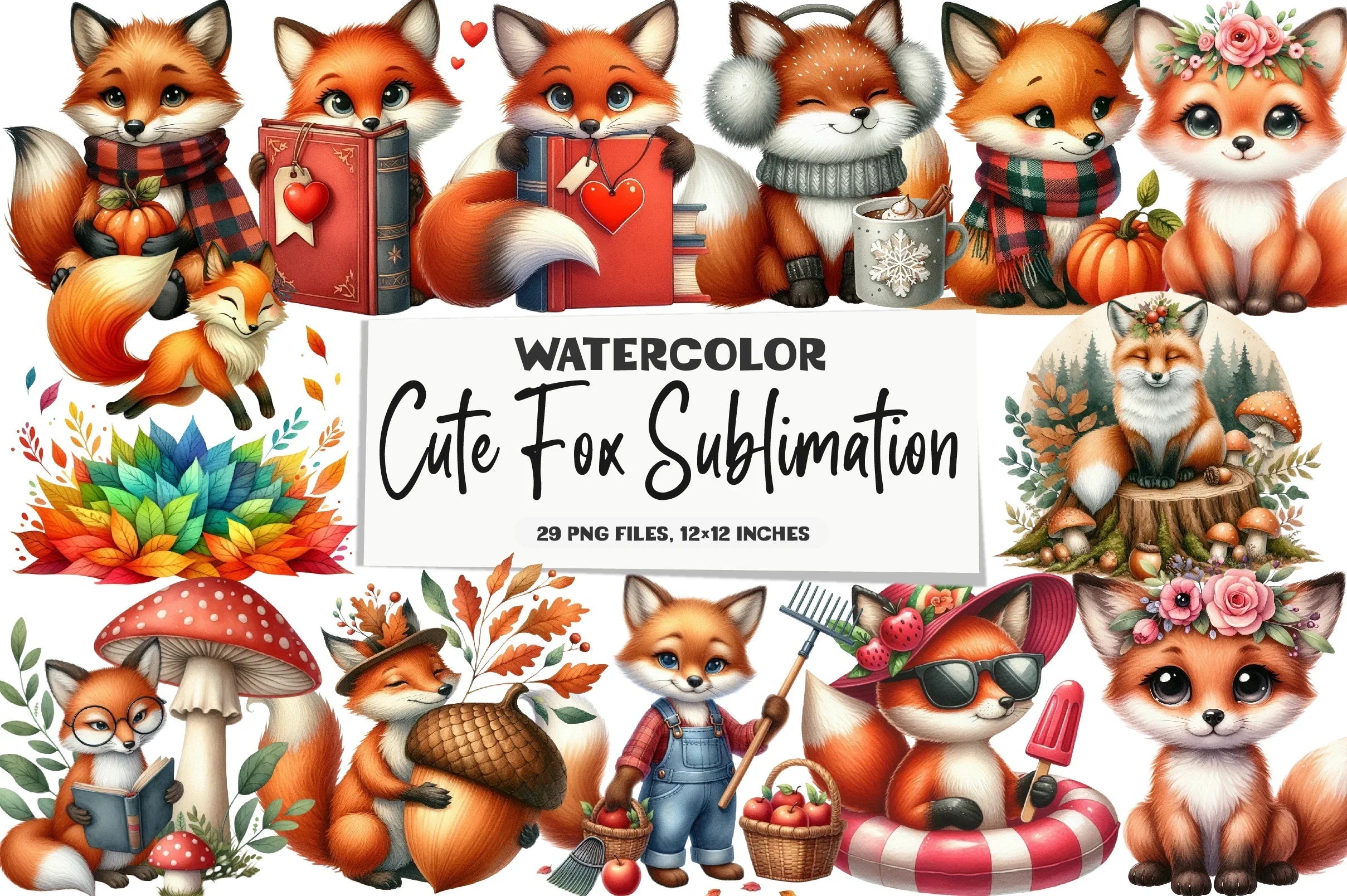 Cute Fox Clipart Bundle - CraftNest - Digital Crafting and Art