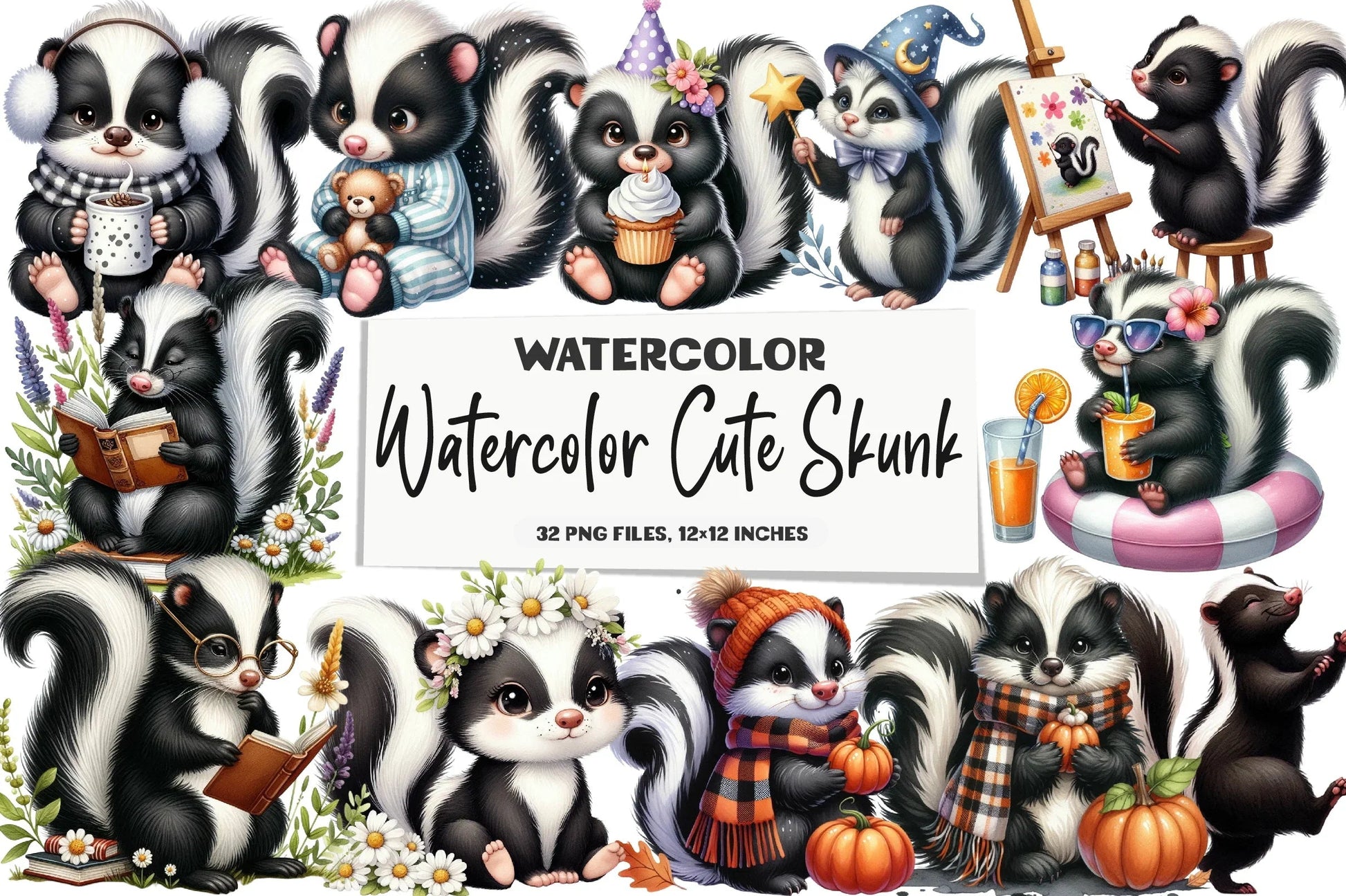 Cute Skunk Clipart Bundle - CraftNest - Digital Crafting and Art