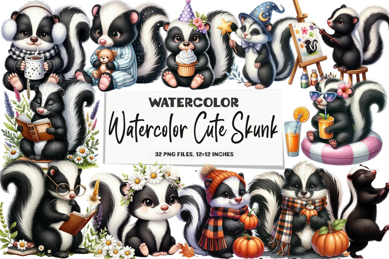 Cute Skunk Clipart Bundle - CraftNest - Digital Crafting and Art