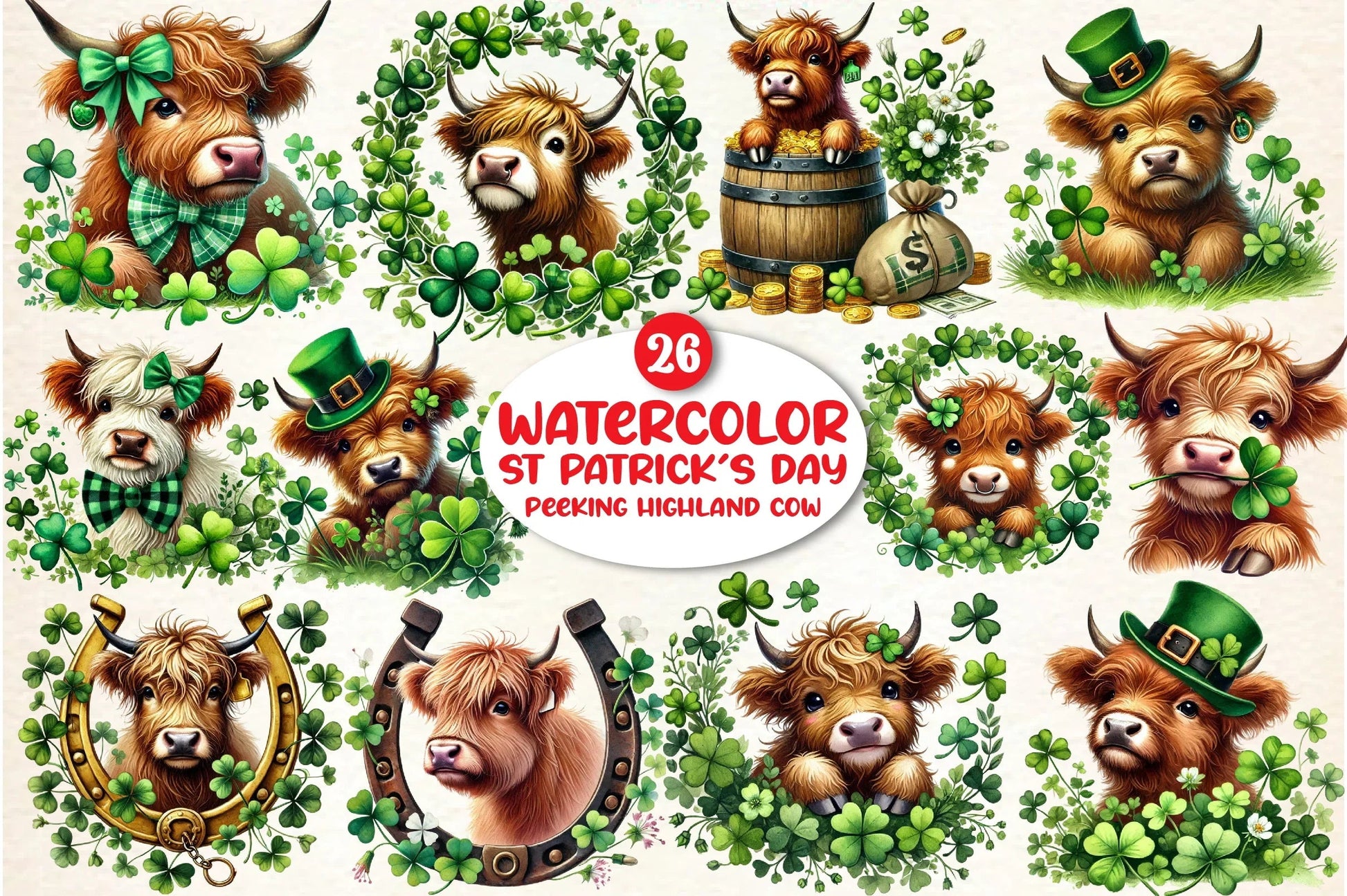 St. Patrick's Day Highland Cow Clipart Bundle - CraftNest - Digital Crafting and Art